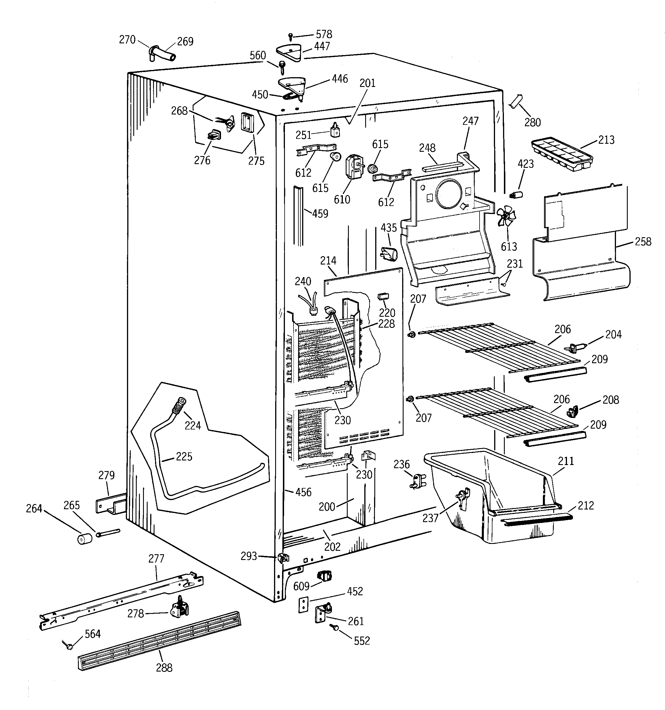 GE MST20GABAWW freezer section diagram
