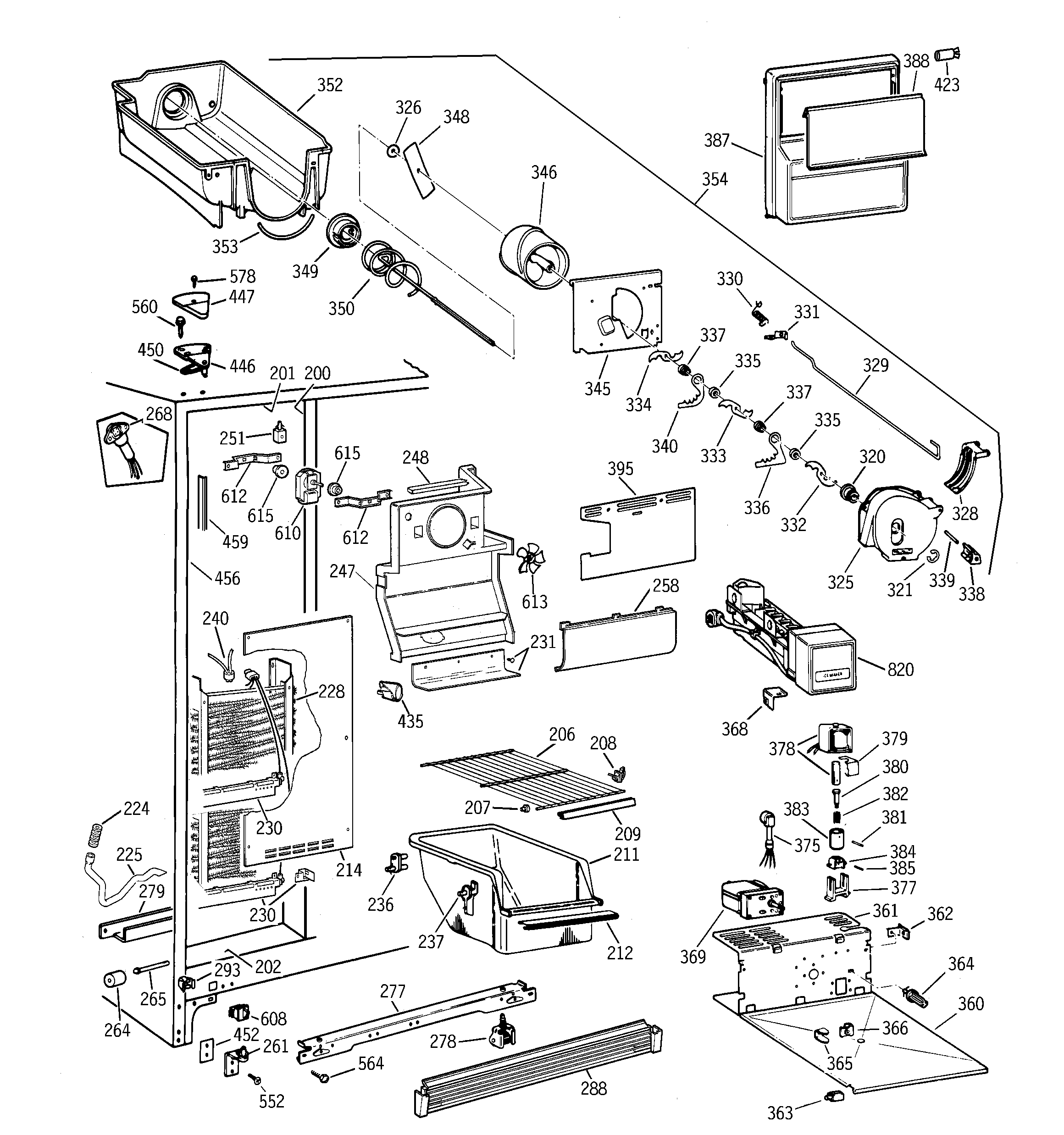 GE MST25GRBAWW freezer section diagram