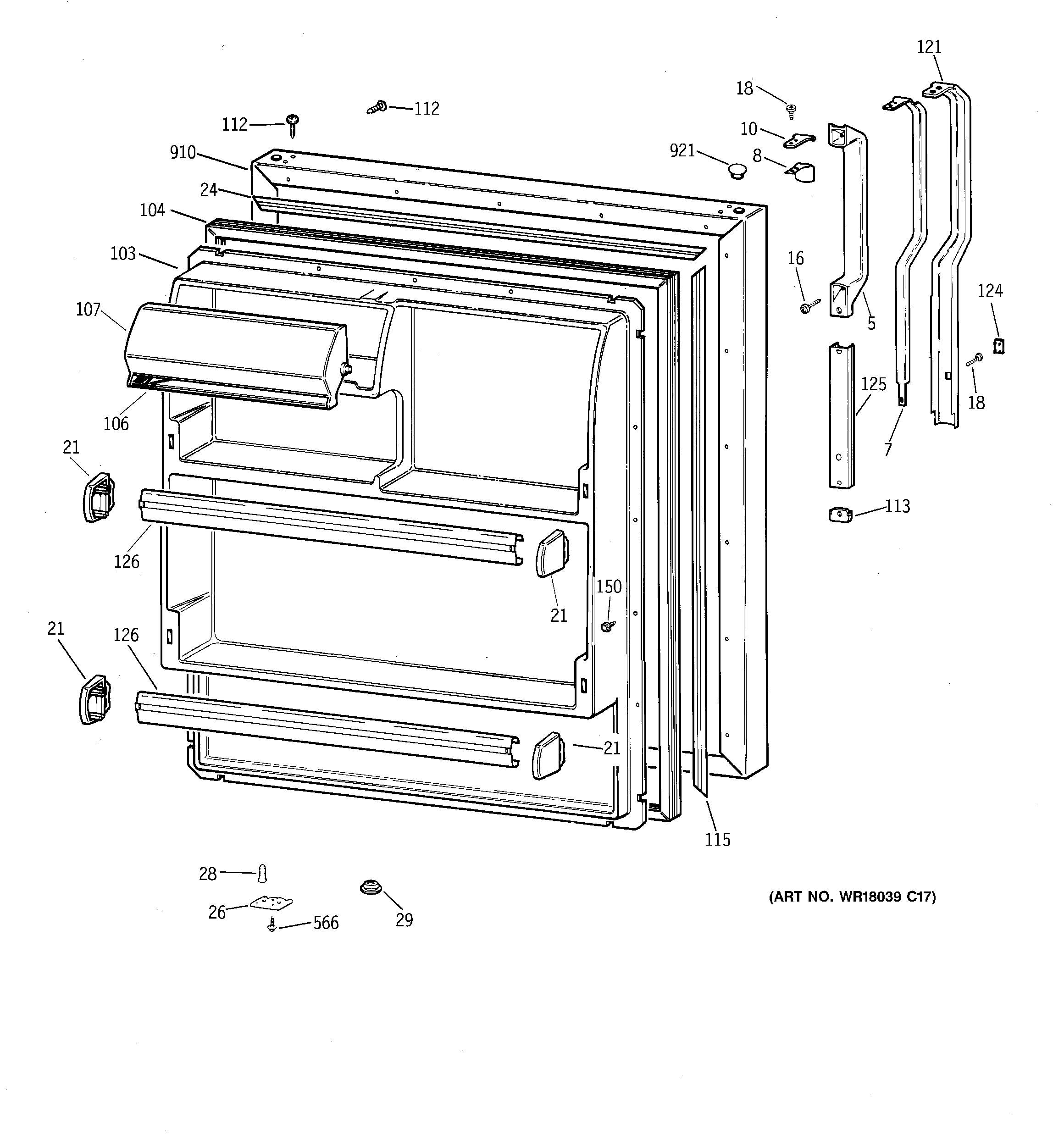 GE MTX18EABKRWW fresh food door diagram