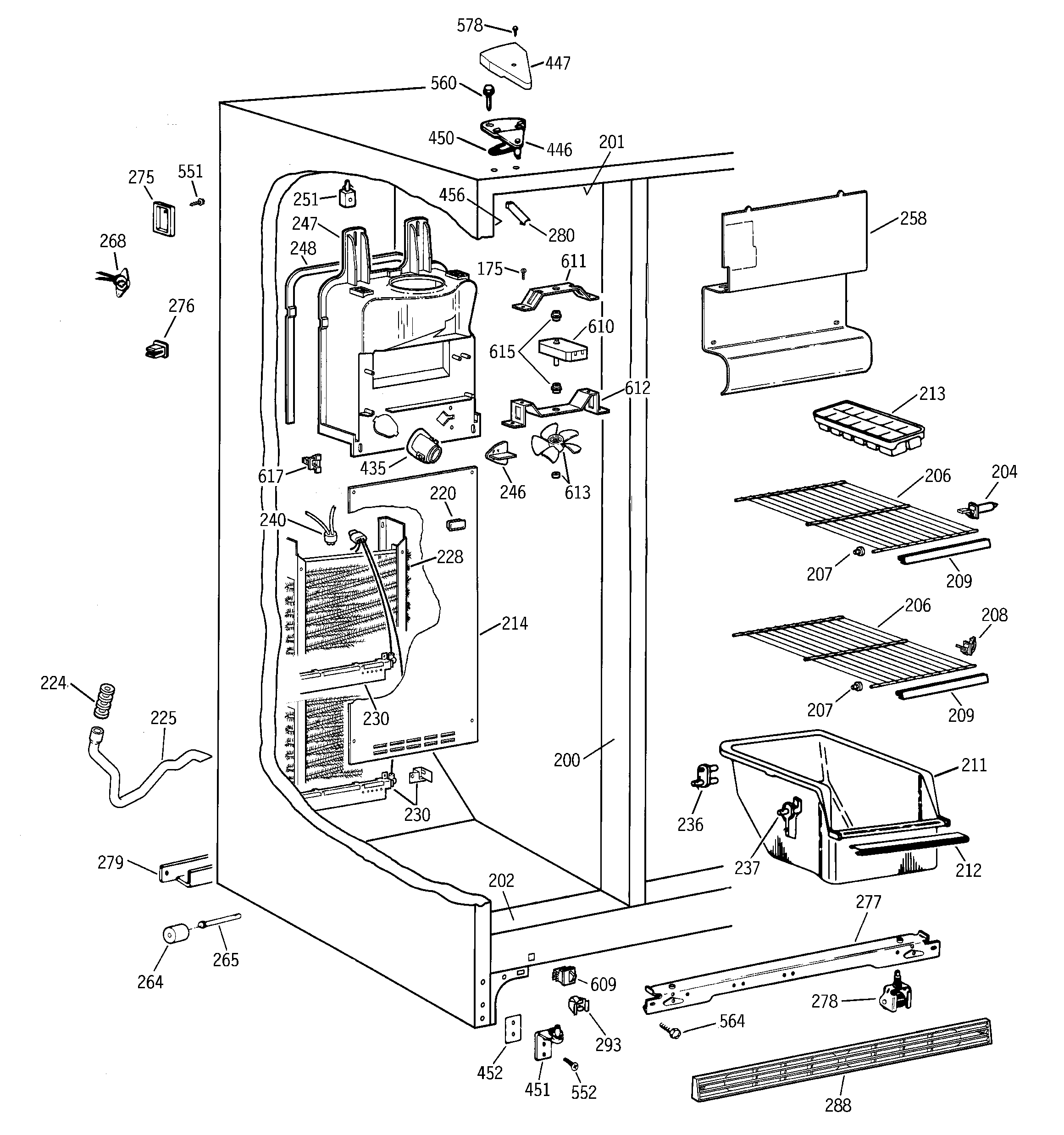 GE MSX20BABBAD freezer section diagram