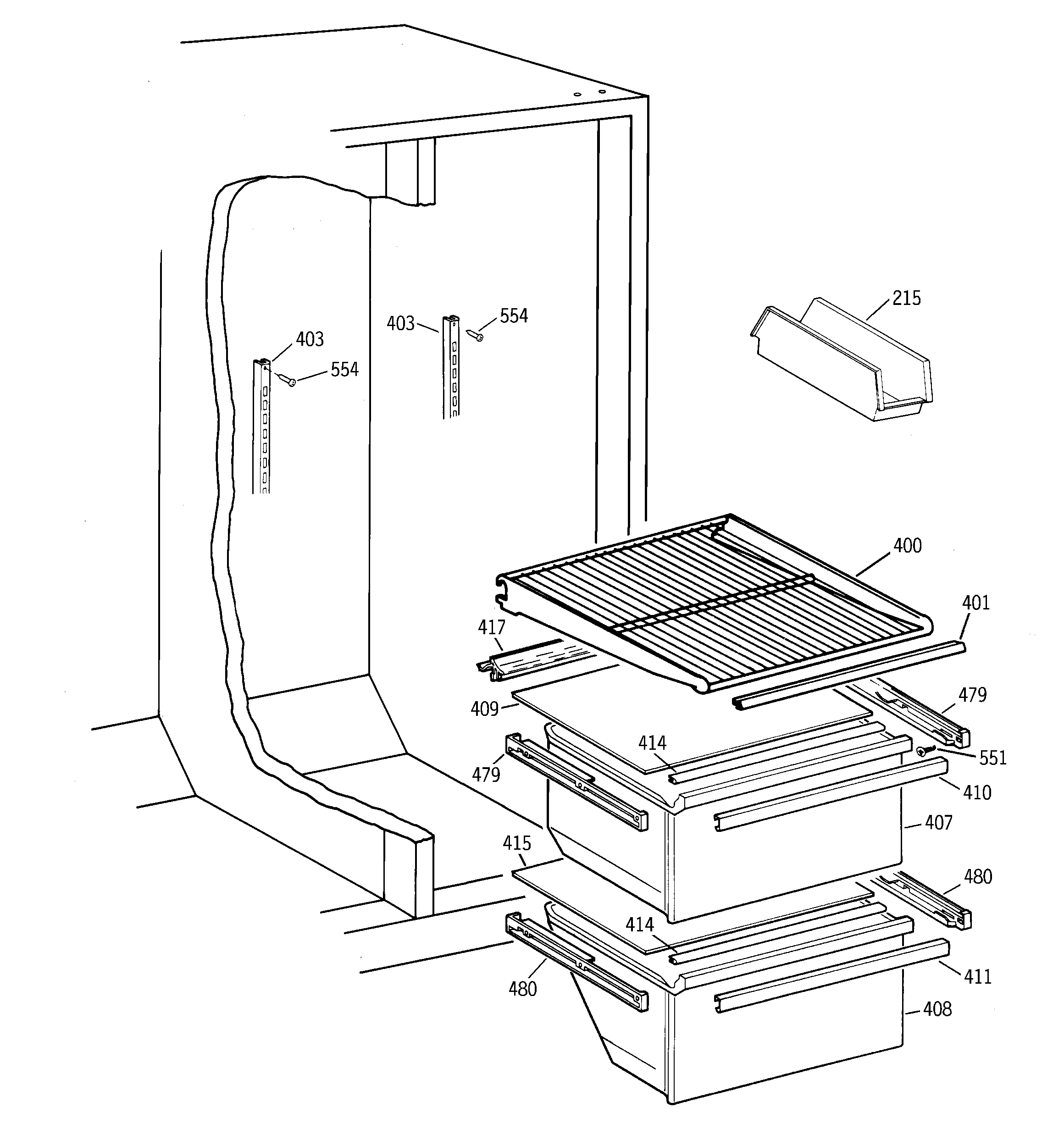 GE MSX20BABBAD fresh food shelves diagram