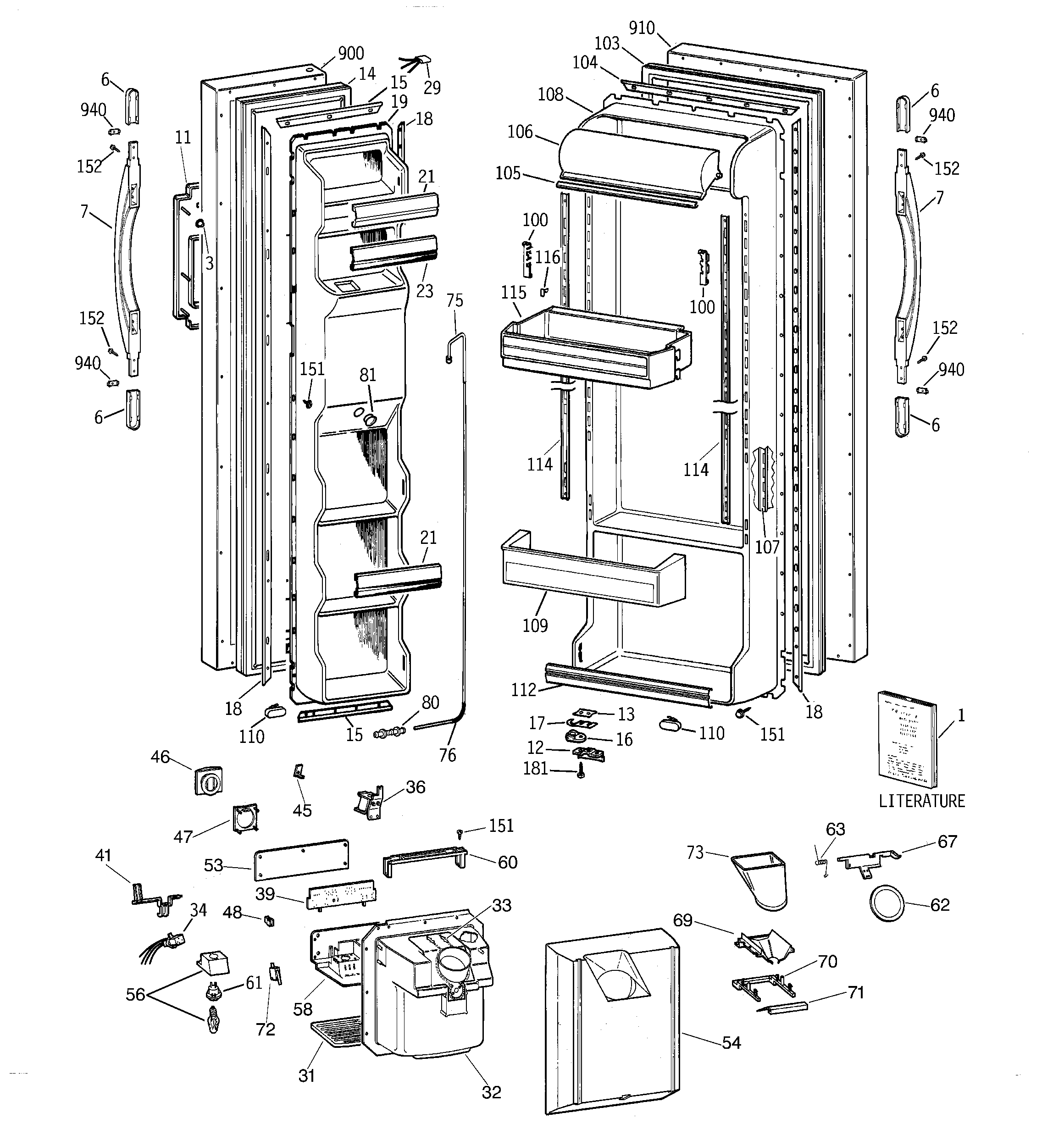 GE MSX25GRBBAA doors diagram
