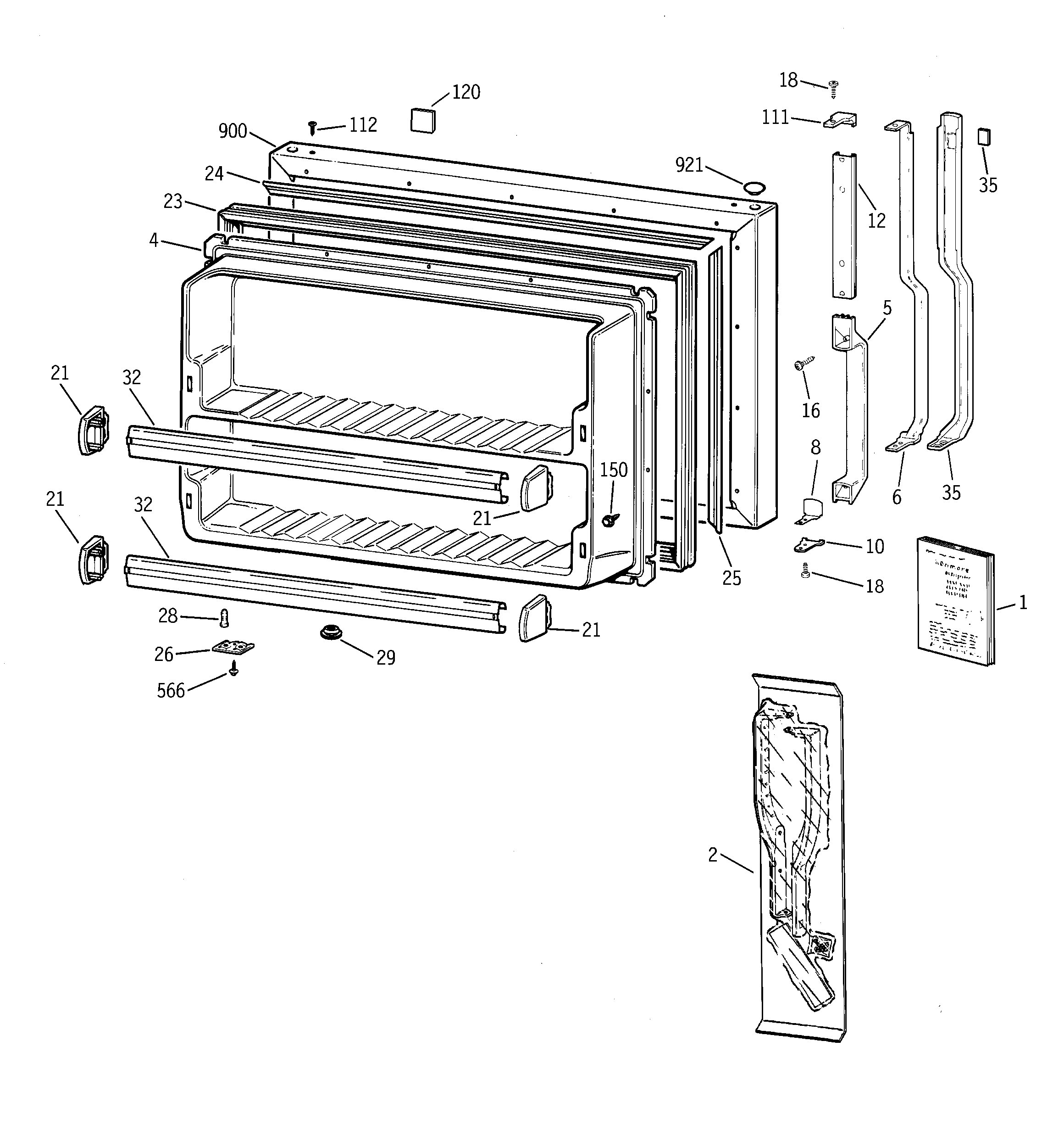 GE MTG18GABPRWW freezer door diagram