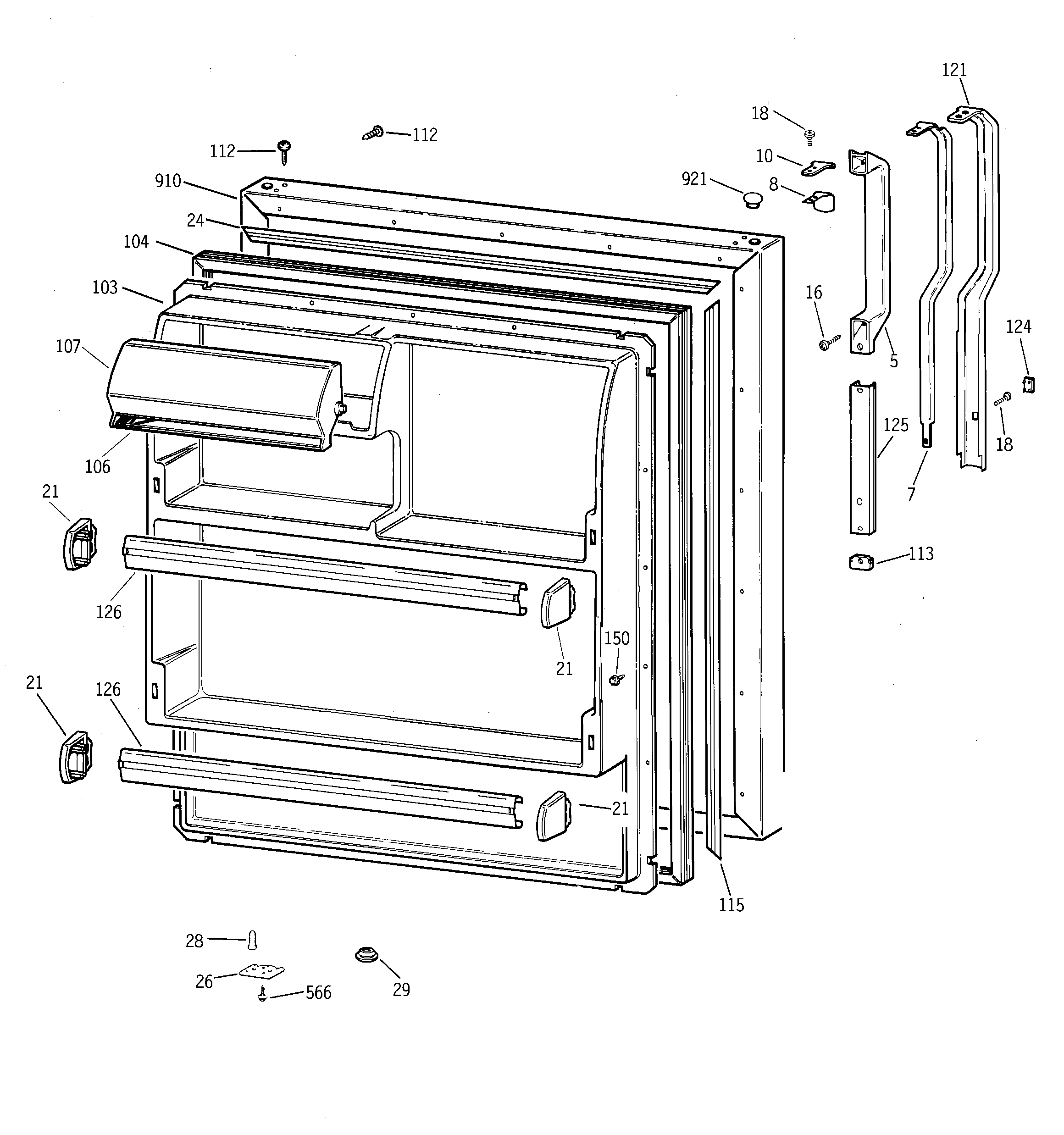 GE MTG18GABPRWW fresh food door diagram