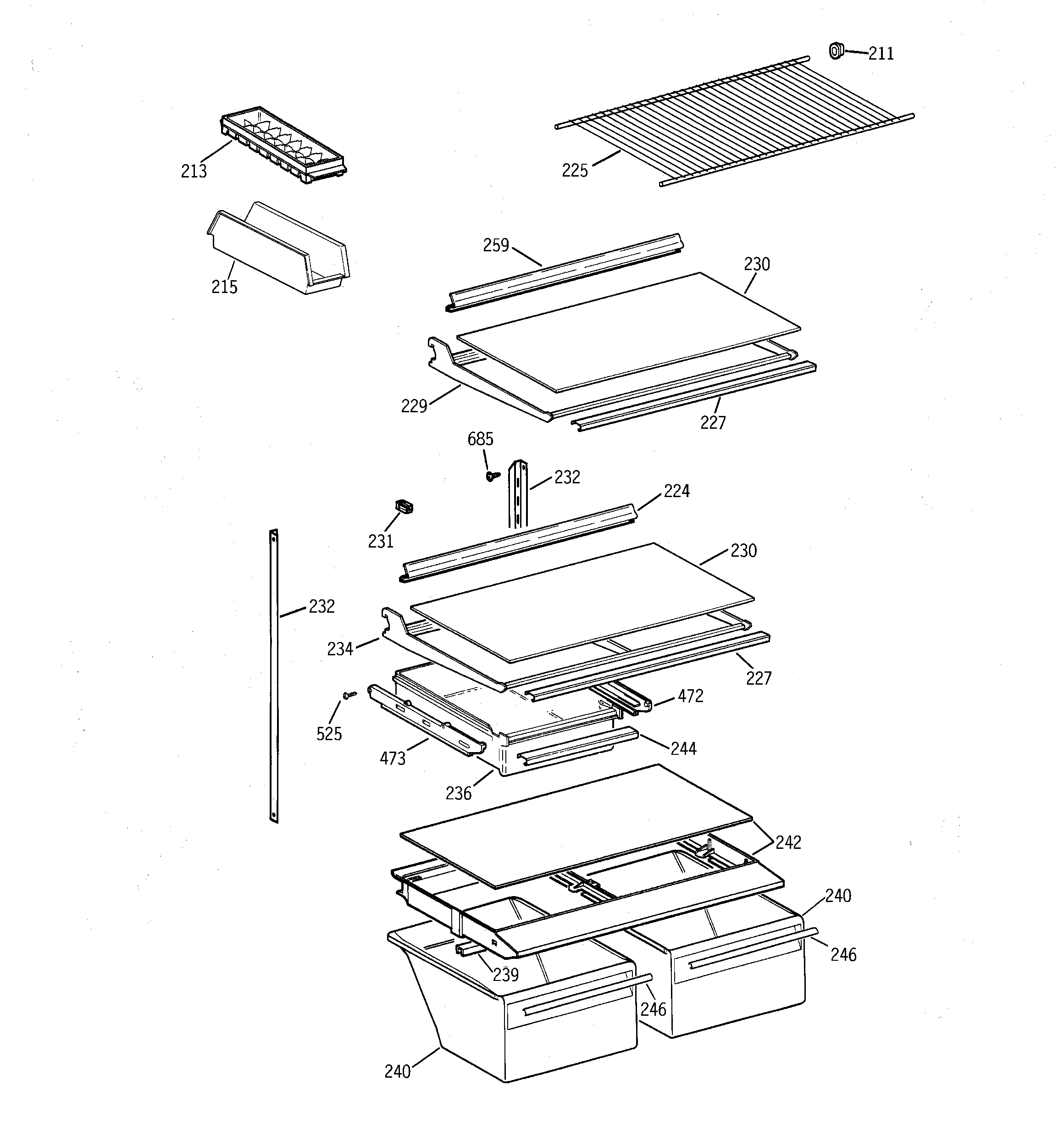 GE MTG18GABPRWW shelves diagram