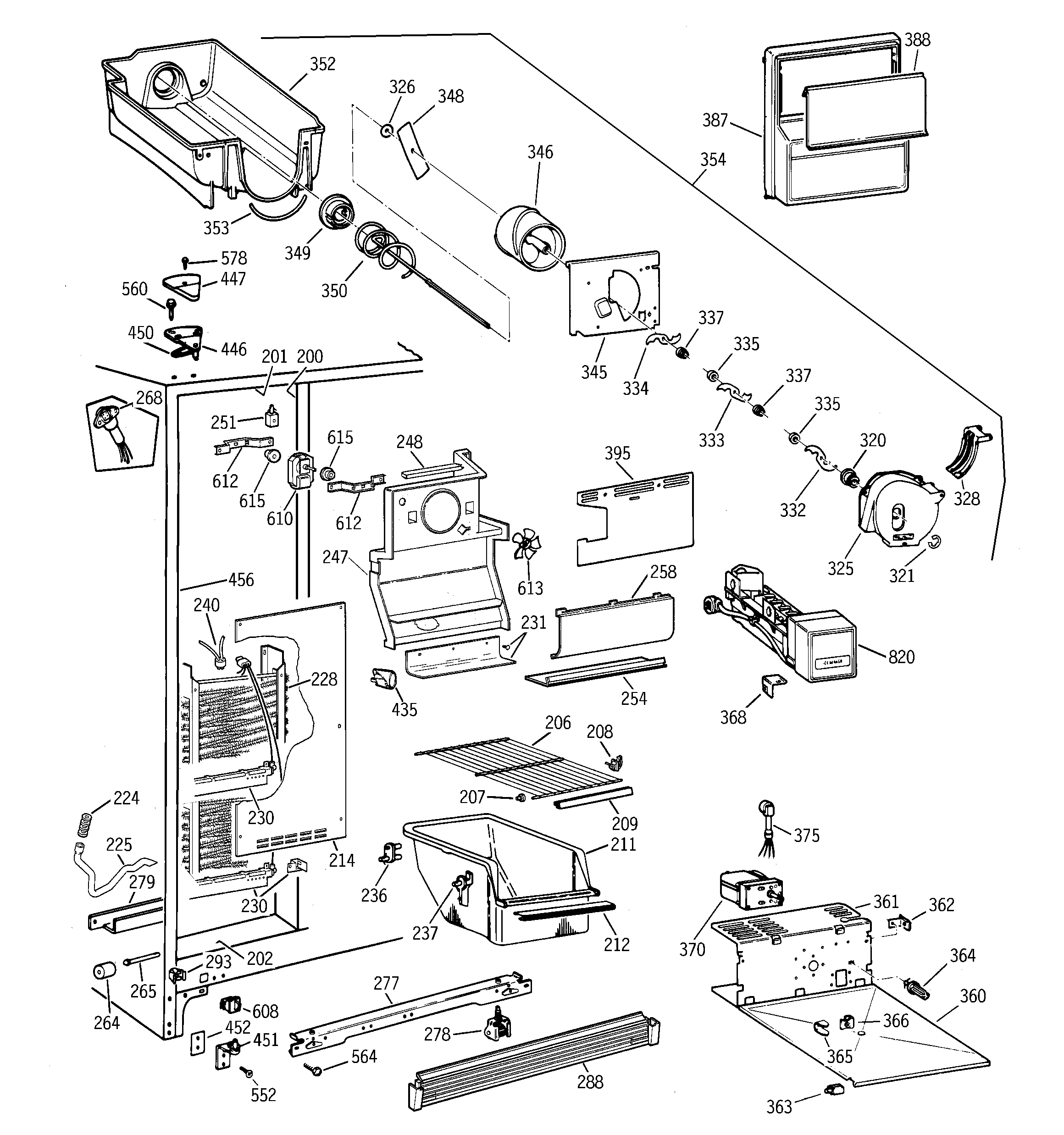 GE MSG20GWBCWW freezer section diagram