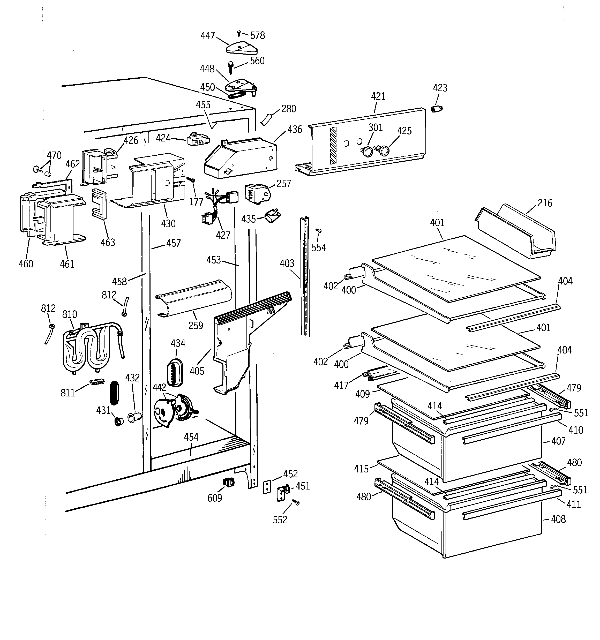 GE MSG20GWBCWW fresh food section diagram