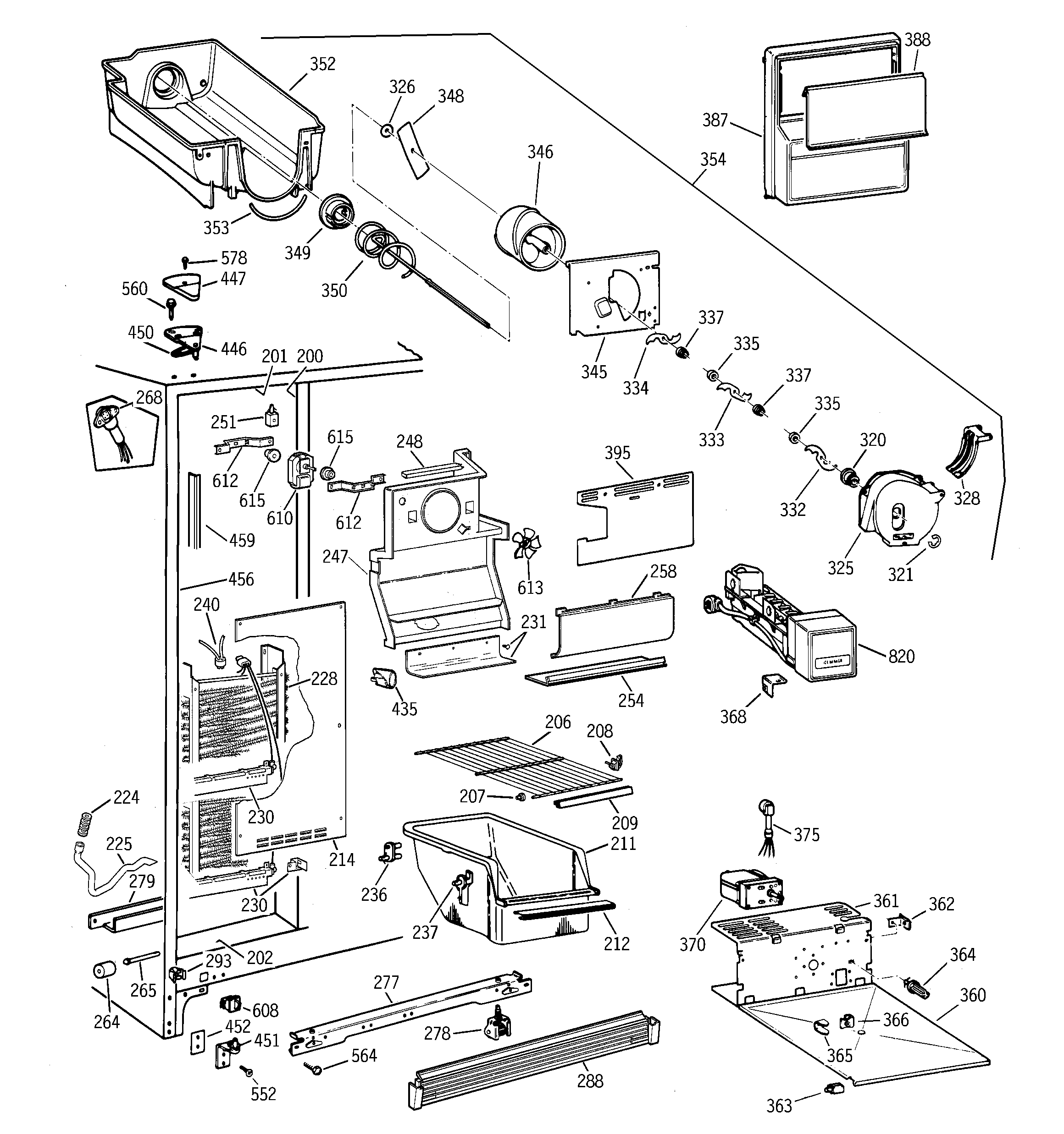 GE MSZ20GWBCWW freezer section diagram