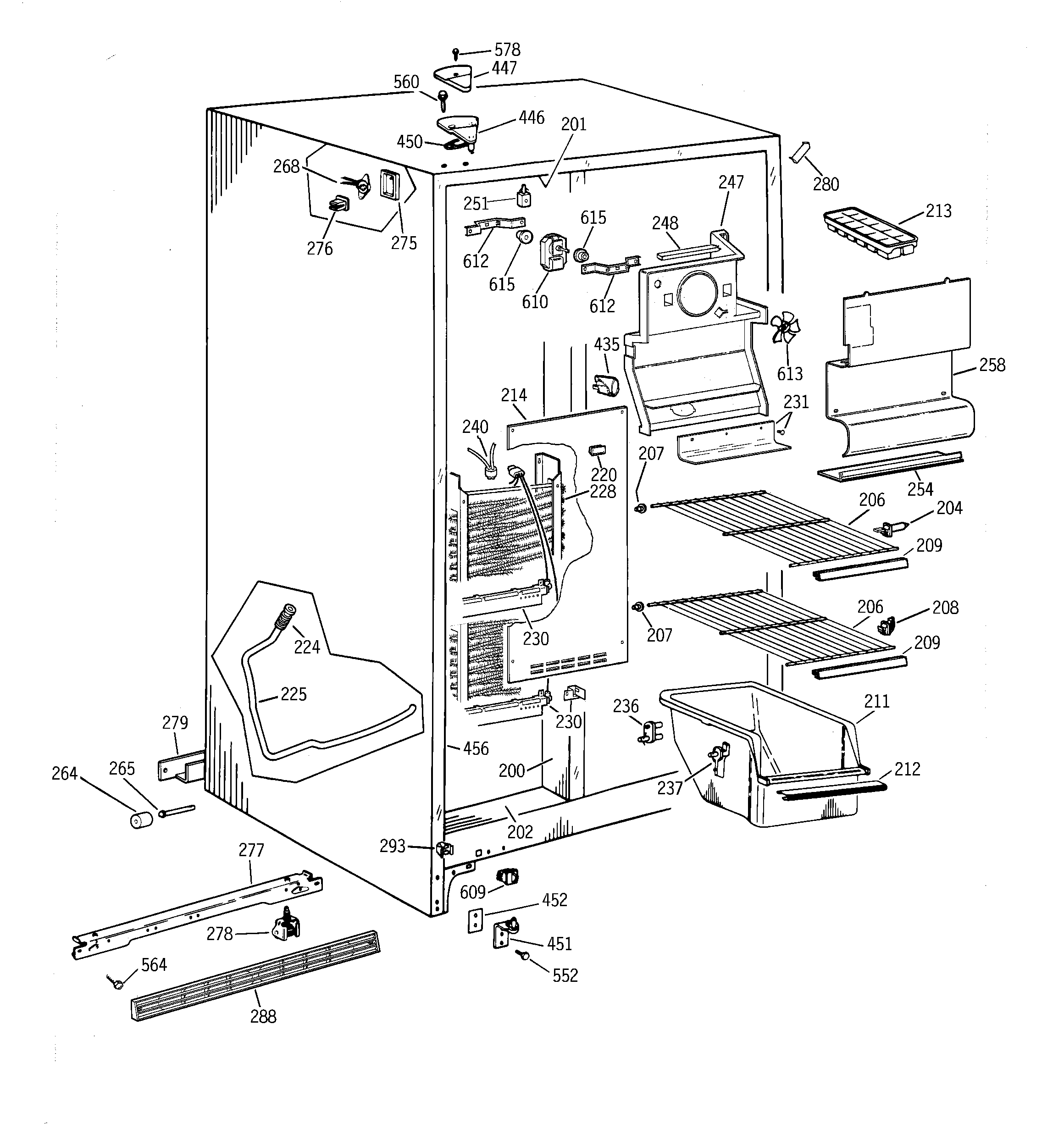 GE MSG22GABCWW freezer section diagram