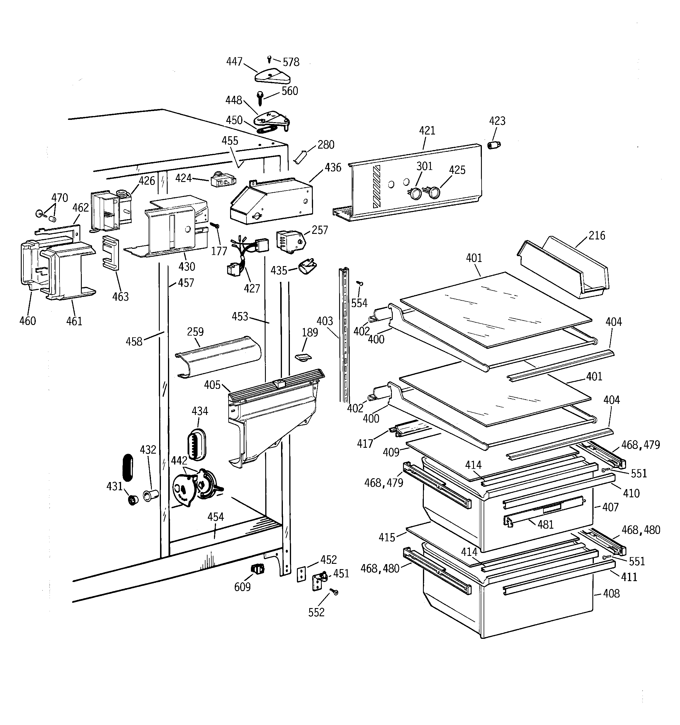 GE MSG22GABCWW fresh food section diagram