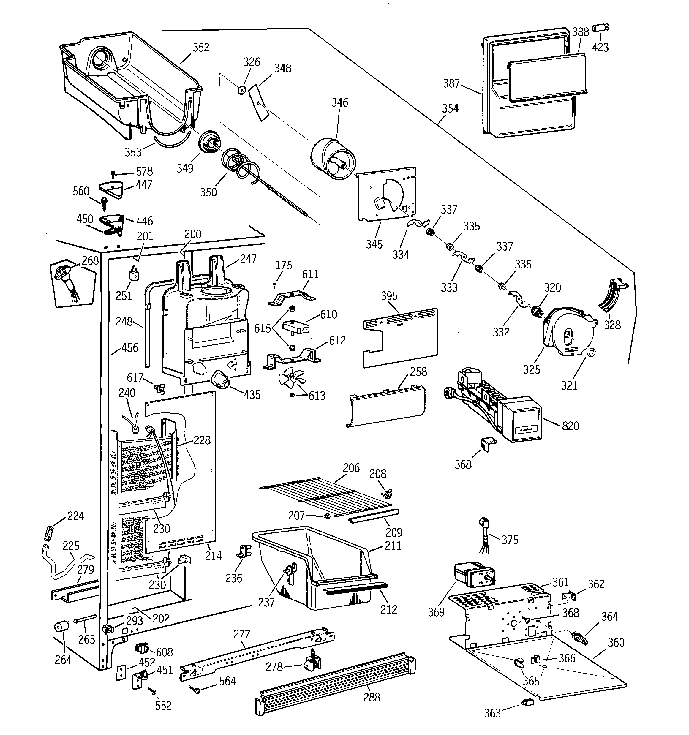 GE MRSC20KWBBAD freezer section diagram