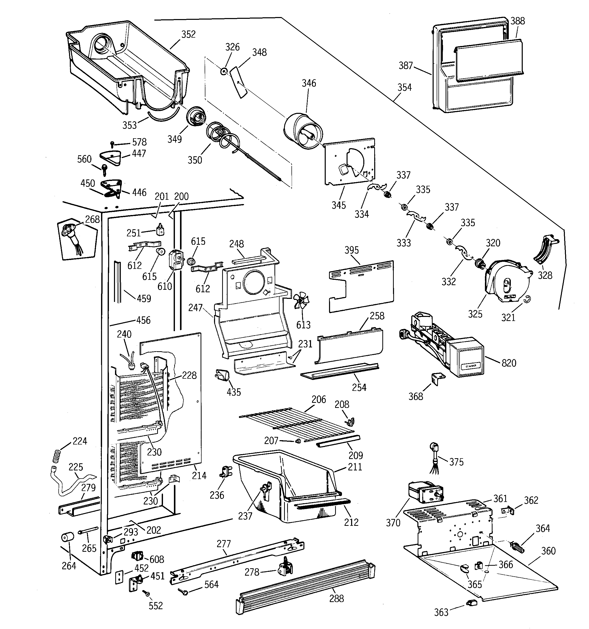 GE MSZ20BWBBWW freezer section diagram