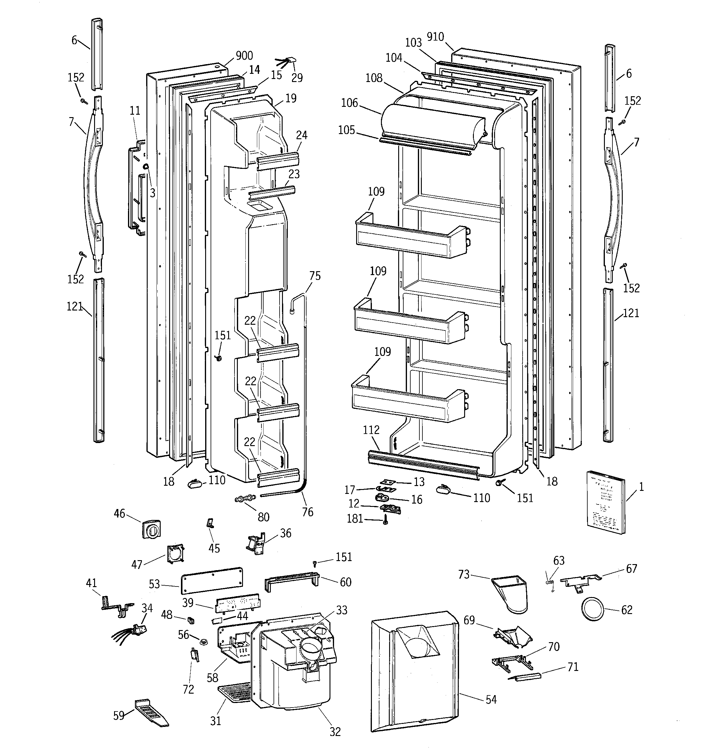 GE MSZ20GWBBWW doors diagram
