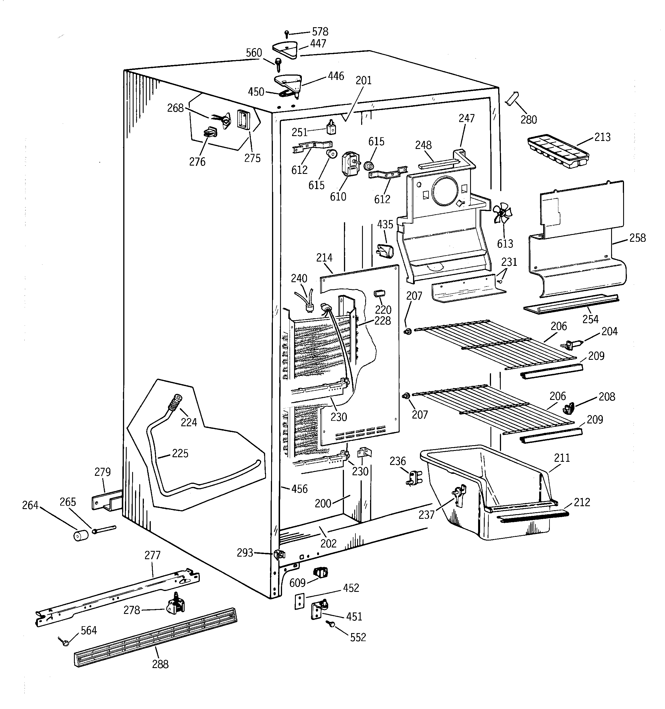 GE MSG22GABBWW freezer section diagram