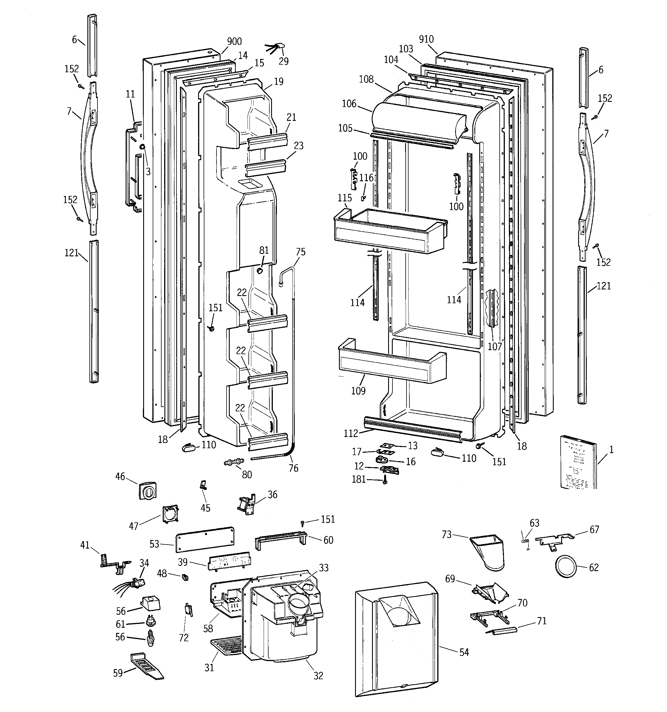 GE MSG25GRBBWW doors diagram