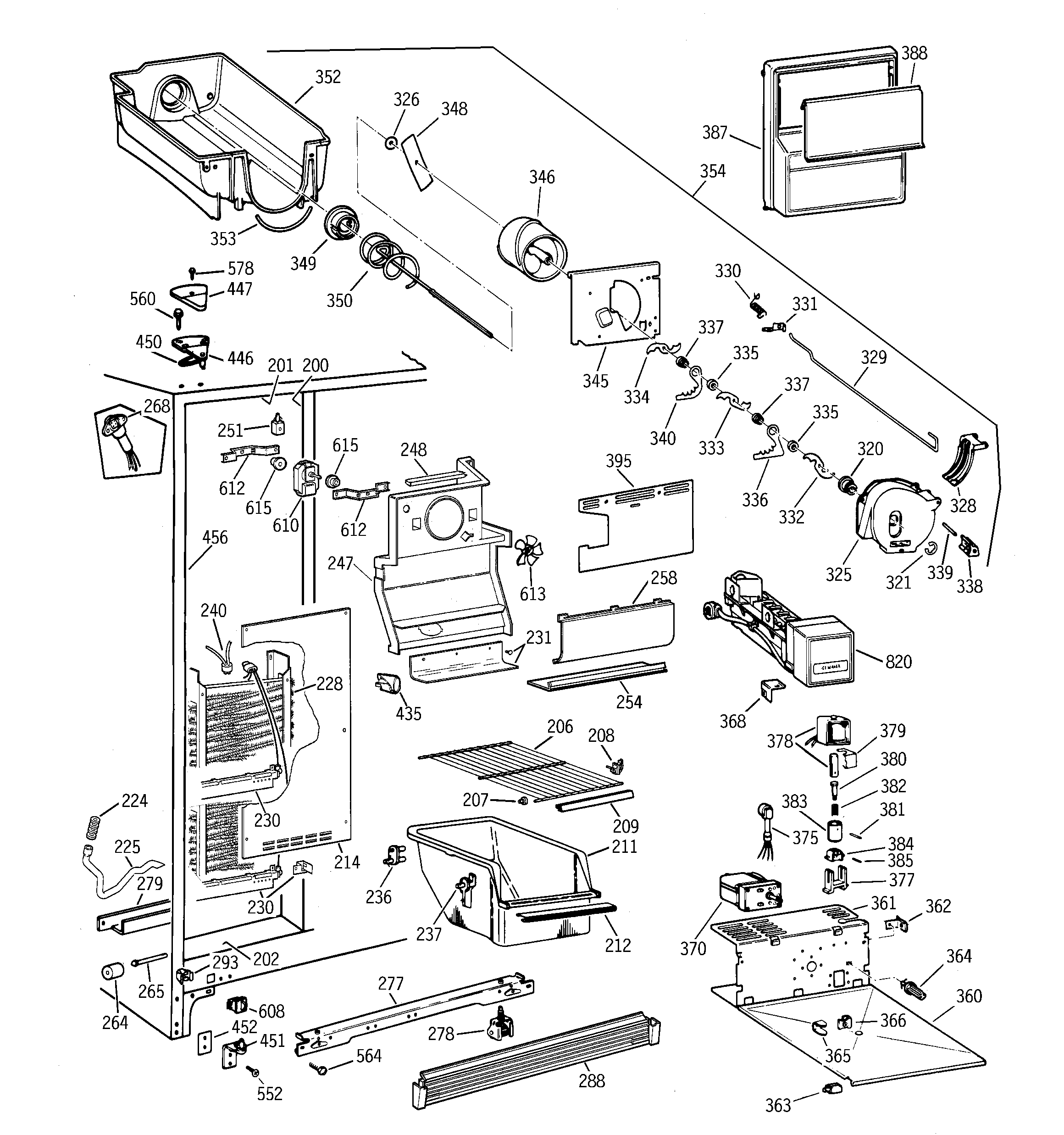 GE MSG25GRBBWW freezer section diagram