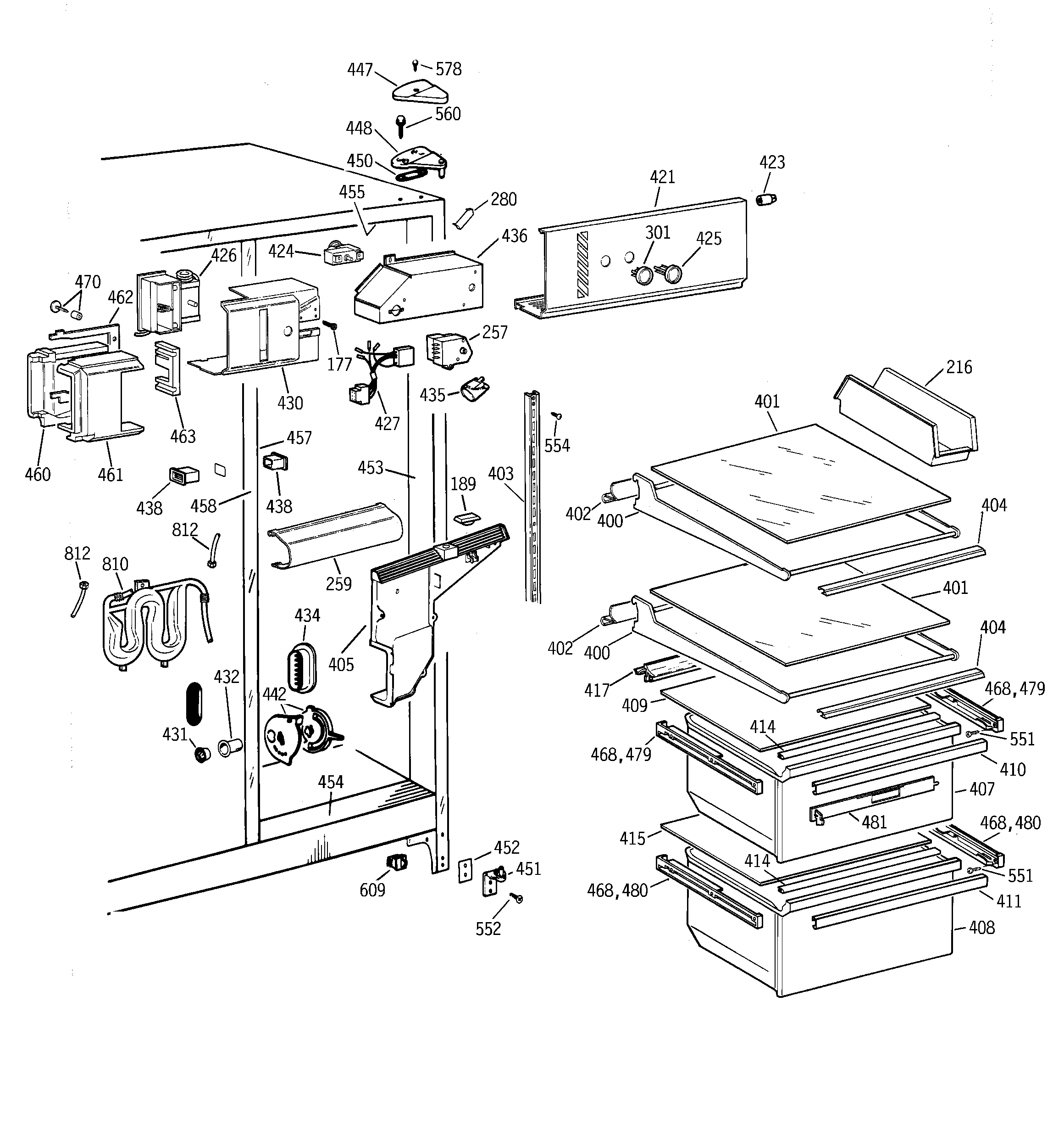 GE MSK25GRBBAA fresh food section diagram