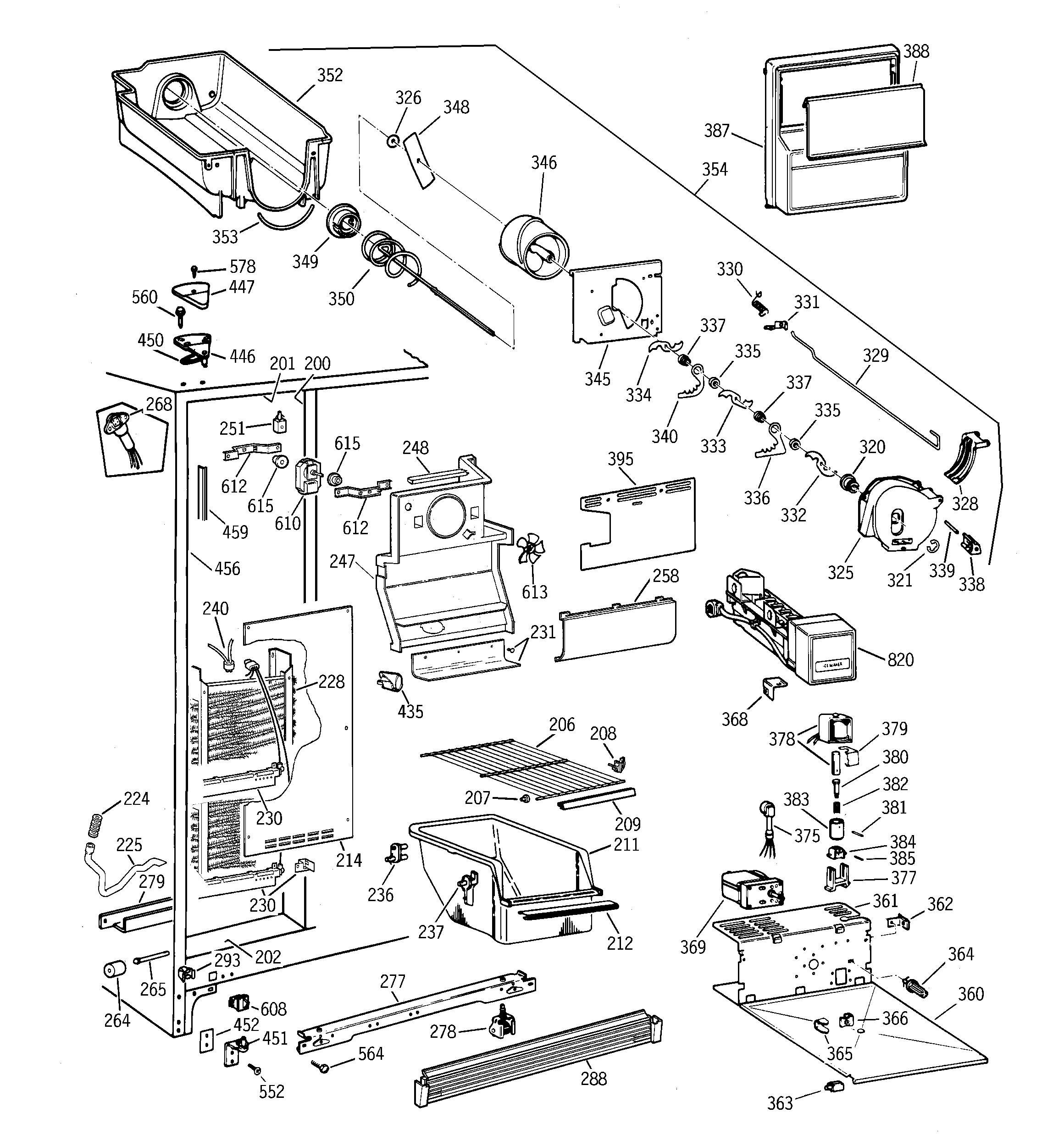 GE MST25GRBBWW freezer section diagram