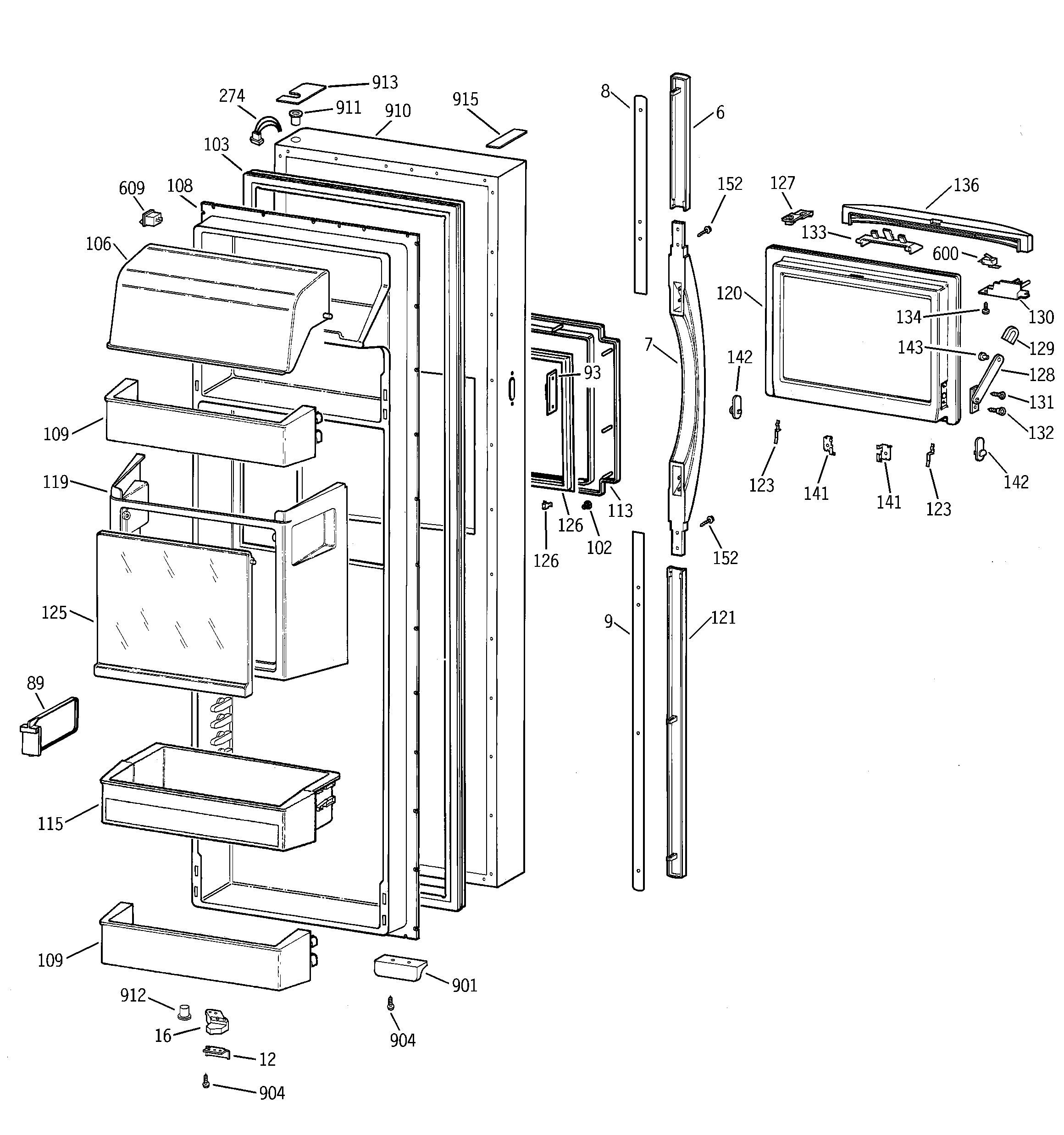 GE MSK30DHBBAA fresh food door diagram