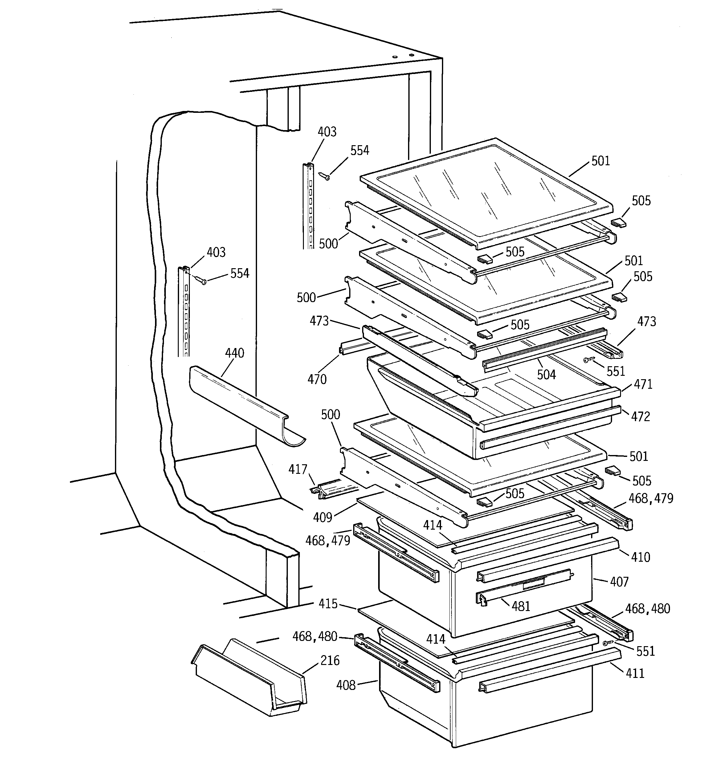 GE MSK30DHBBAA fresh food section diagram