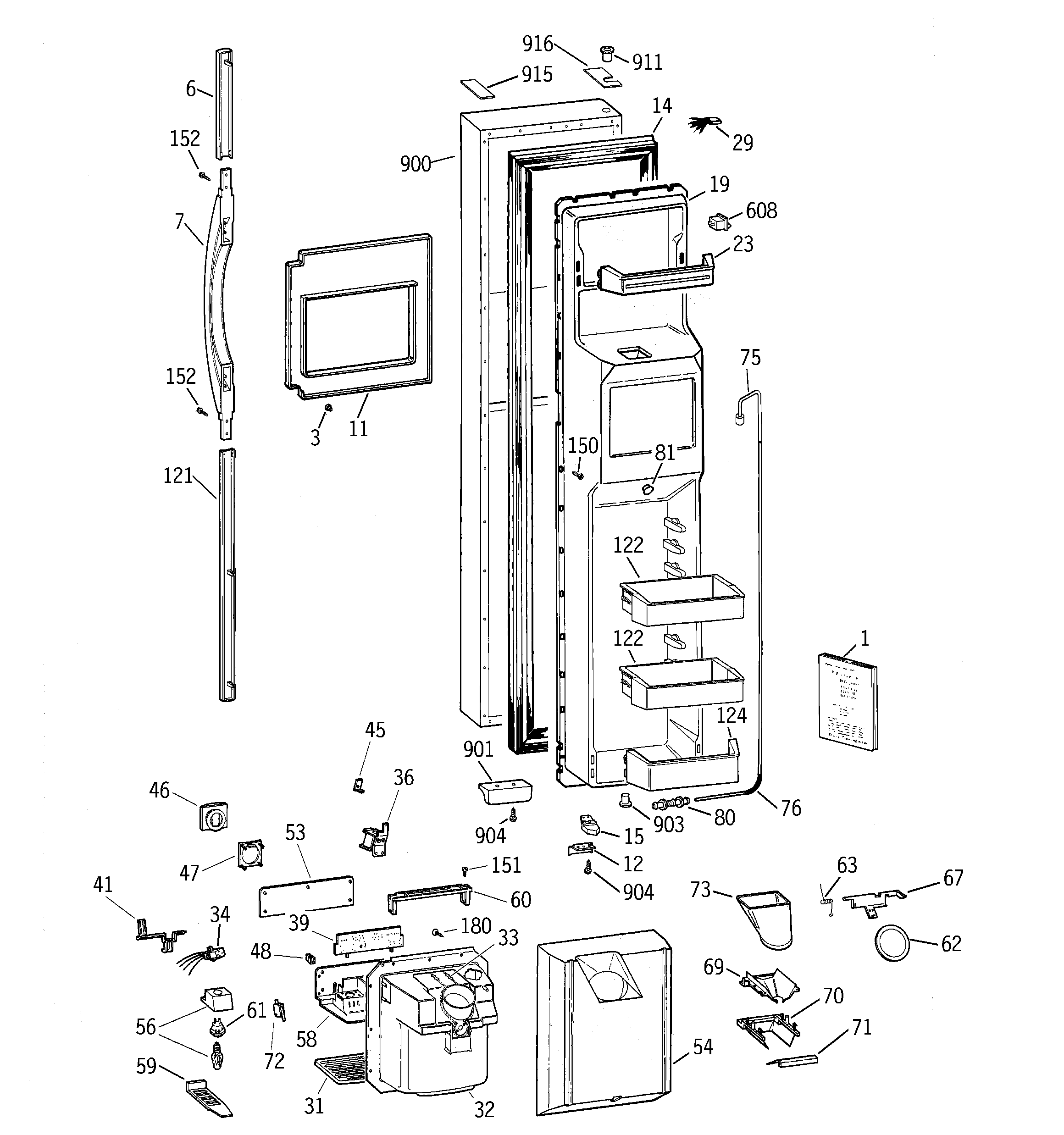 GE MSG28DHBBWW freezer door diagram