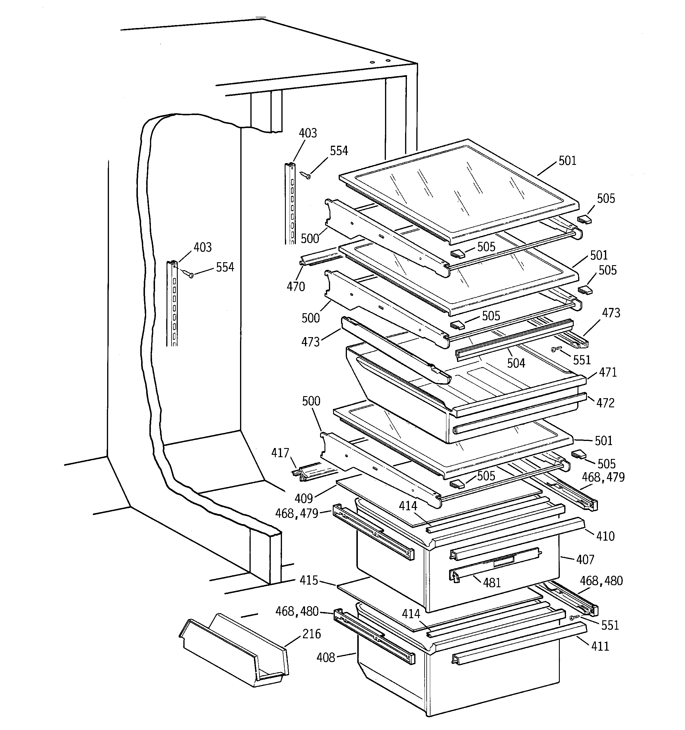 GE MSK28DHBBAA fresh food section diagram