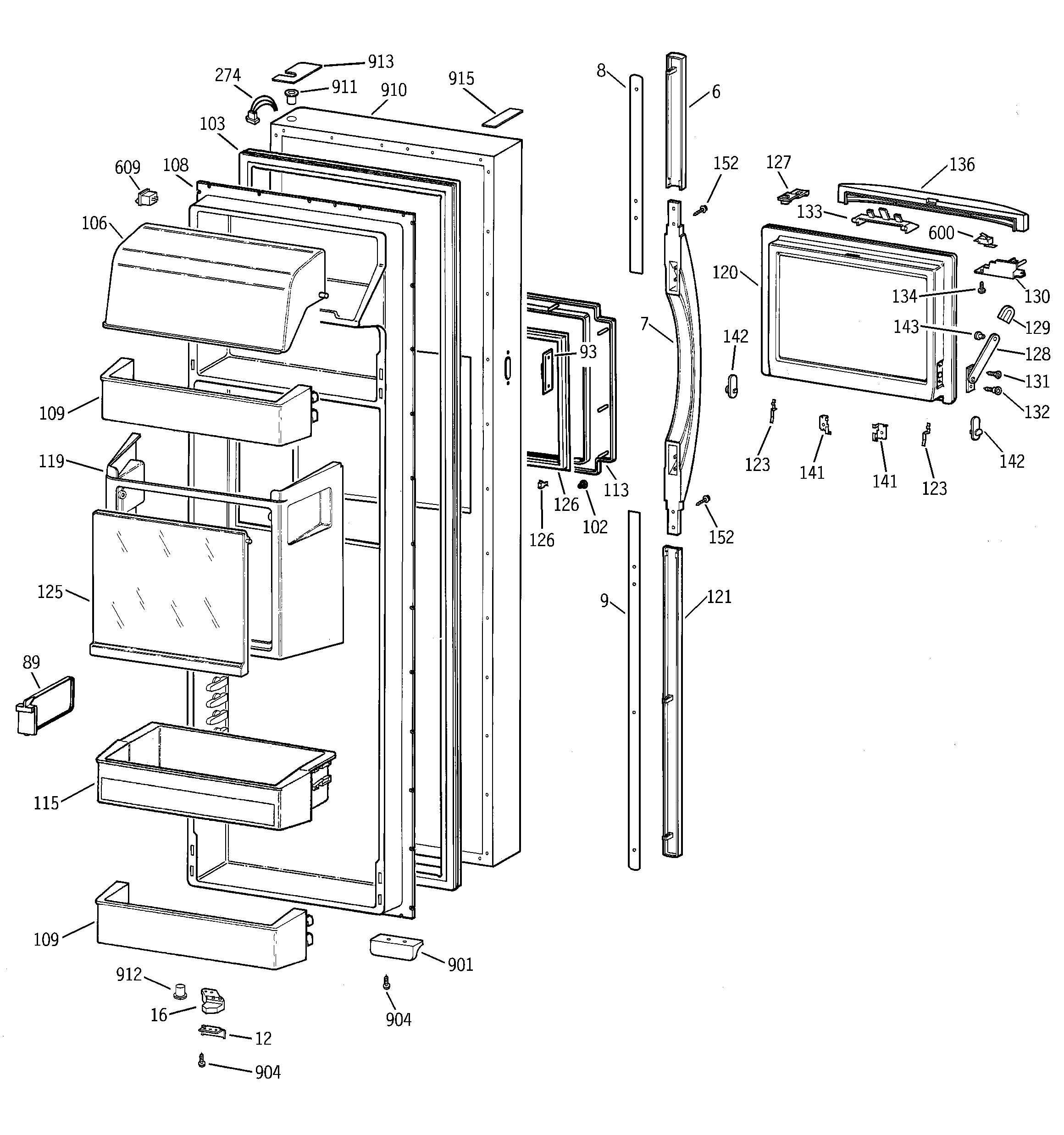 GE MSK30DHBCAA fresh food door diagram