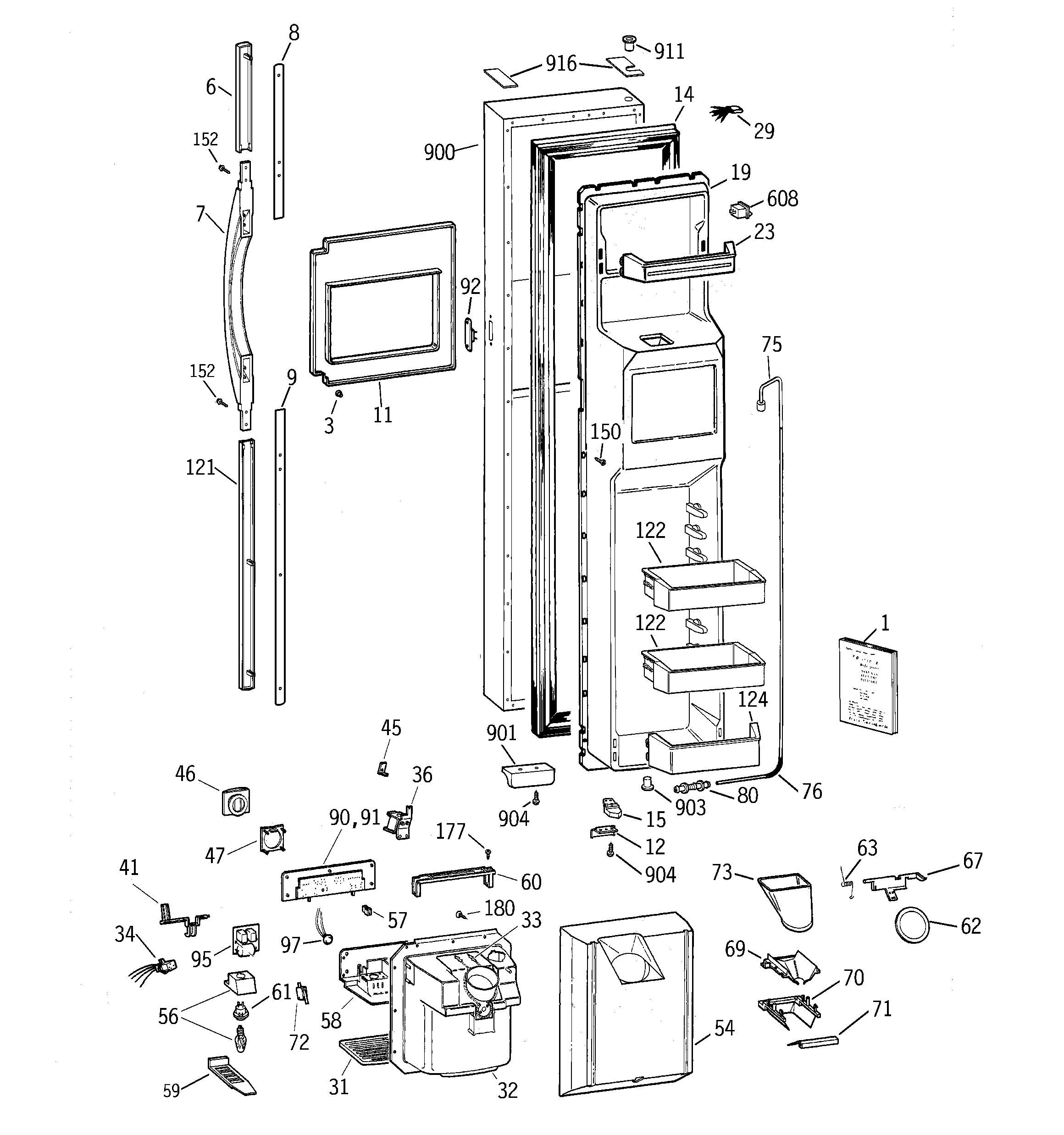 GE MSK28PFBCAA freezer door diagram